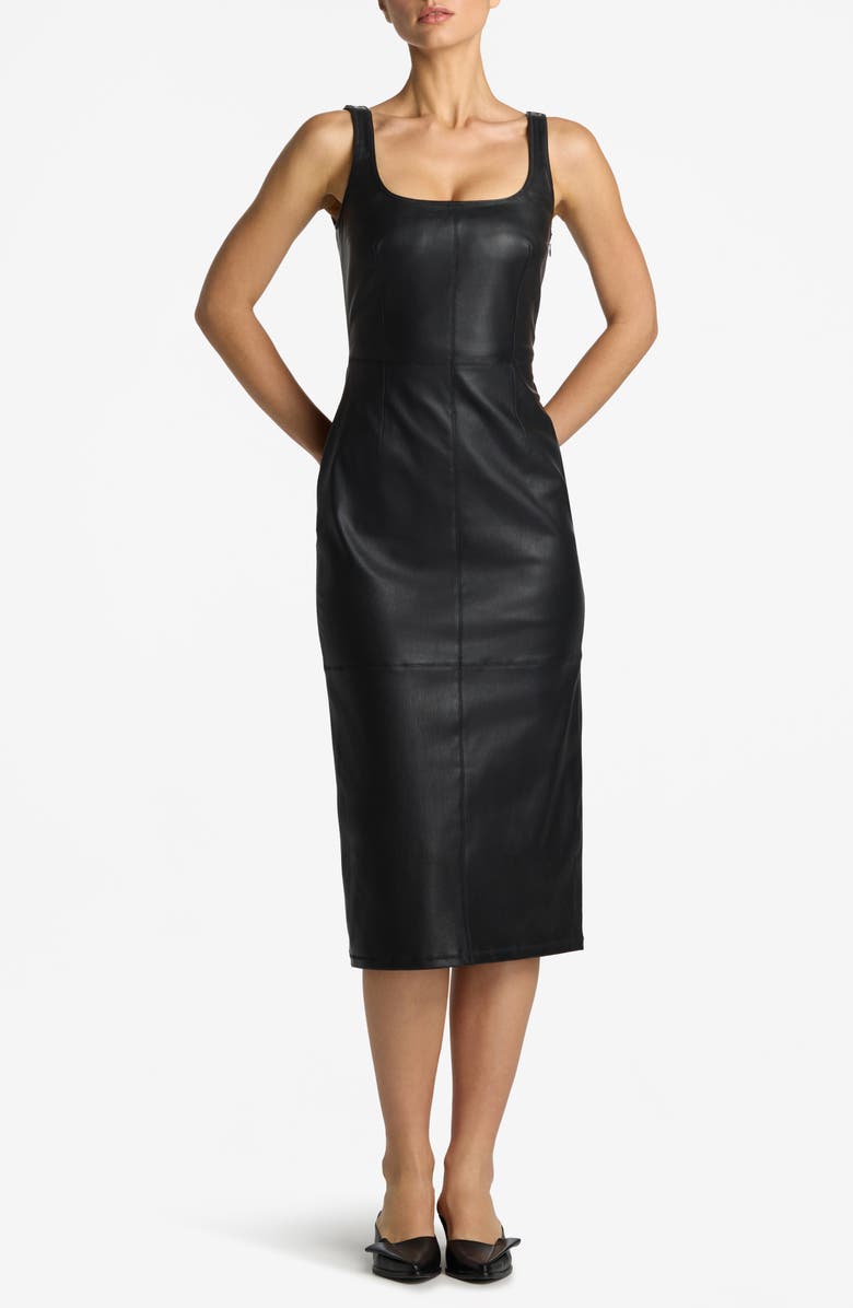 St. John Collection Sleeveless Stretch Leather Dress, Main, color, 