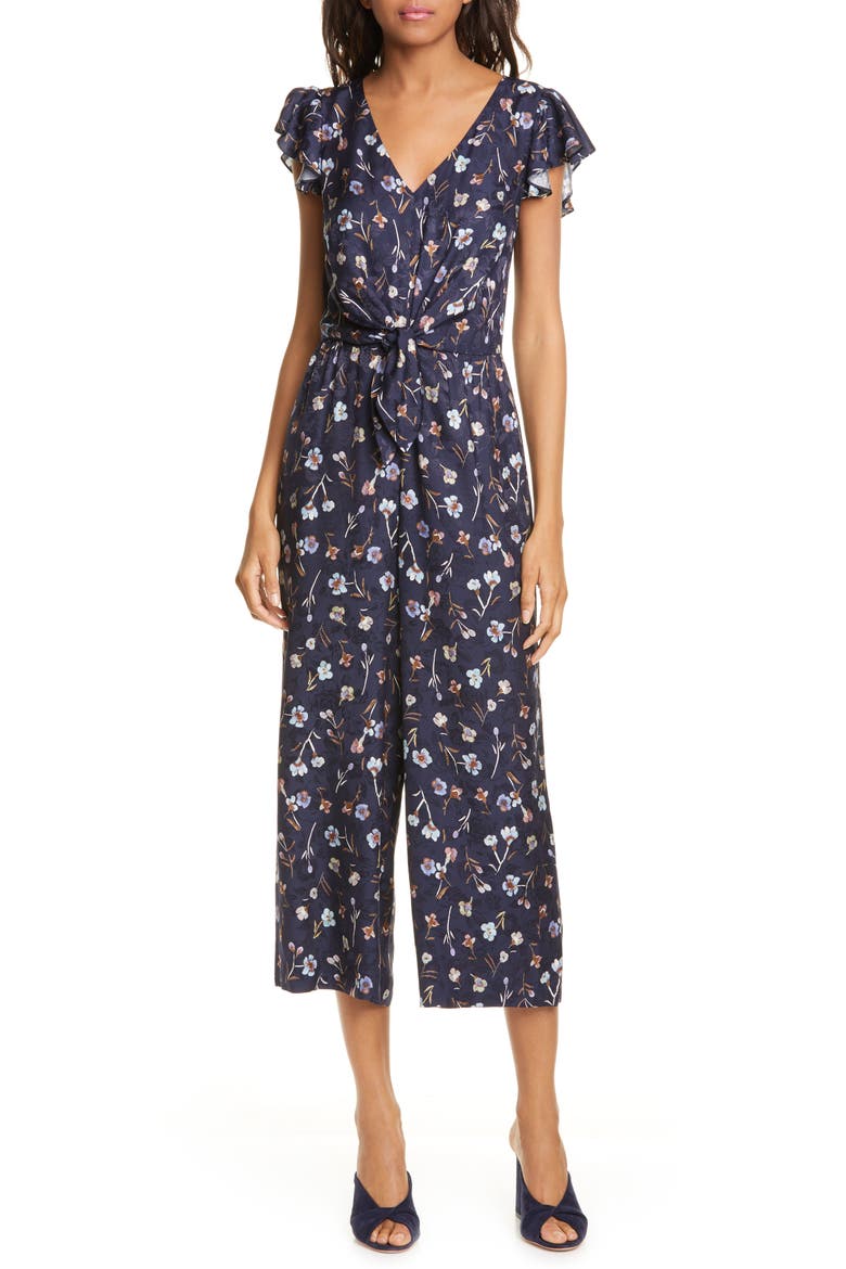 Aurelie Tie Floral Silk Blend Jumpsuit (Nordstrom Exclusive Color), Main, color, NAVY COMBO