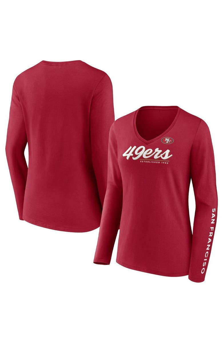 FANATICS Women's Fanatics Branded Scarlet San Francisco 49ers Drive Forward V-Neck Long Sleeve T-Shirt, Main, color, Scarlet