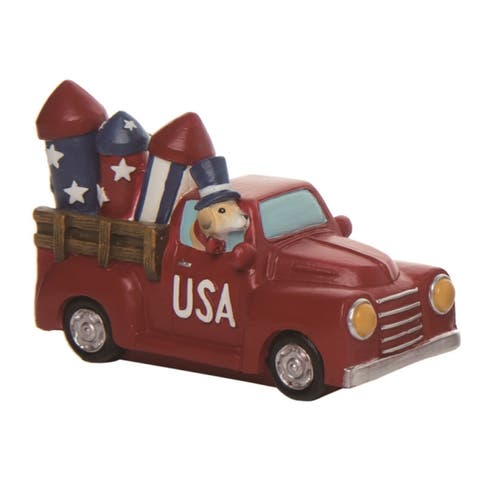 6.25 Inch Red Patriotic Americana Vehicle Figurine for July 4th Decorative Home Decor