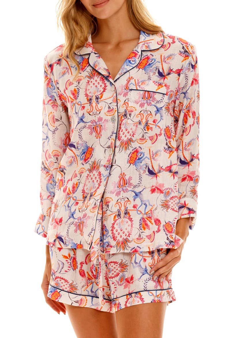 Vera Wild Rafiki Linen Short Pajamas, Main, color, PINK