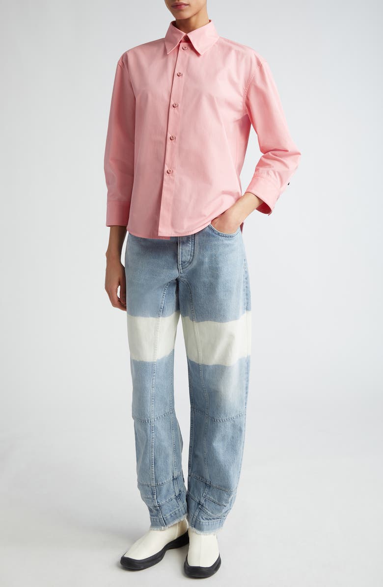 Jil Sander Bleach Stripe Articulated Raw Hem Button Fly Jeans, Alternate, color, 