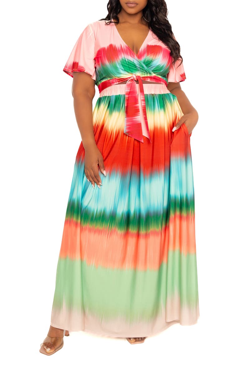 Gradient Stripe Wrap Crop Top & Maxi Skirt Set, Main, color, MULTI