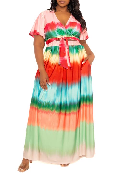 Gradient Stripe Wrap Crop Top & Maxi Skirt Set (Plus)