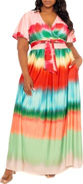 BUXOM COUTURE Gradient Stripe Wrap Crop Top & Maxi Skirt Set