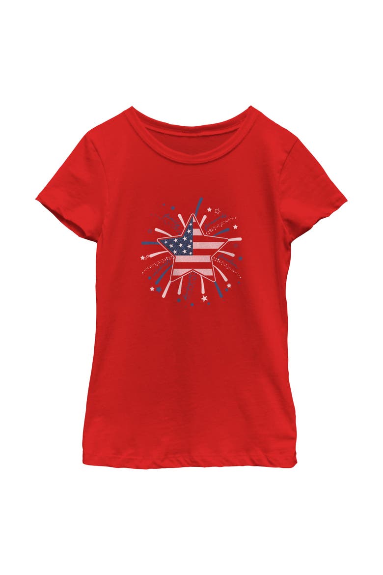 Girl's Lost Gods American Star Flag Fireworks  Graphic T-Shirt, Main, color, Red
