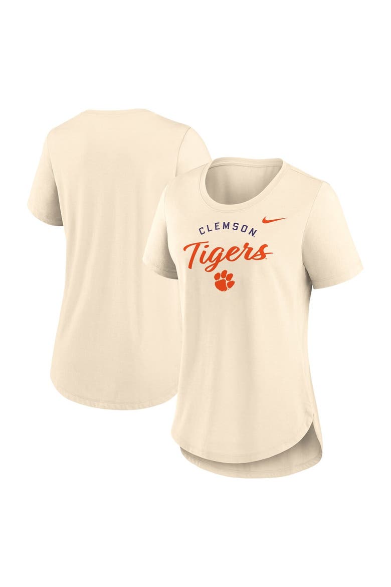 Women's Nike  Tan Clemson Tigers Script Logo Tri-Blend T-Shirt, Main, color, Tan
