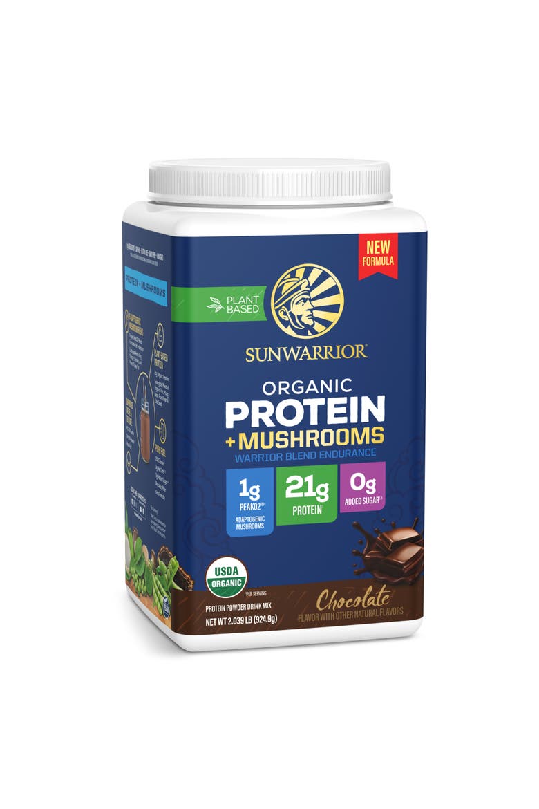 Organic Warrior Blend Endurance + Mushroom Protein Powder, Chocolate, 924.63g Tub, Main, color, No Color