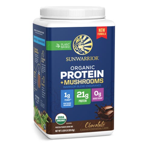 Organic Warrior Blend Endurance + Mushroom Protein Powder, Chocolate, 924.63g Tub