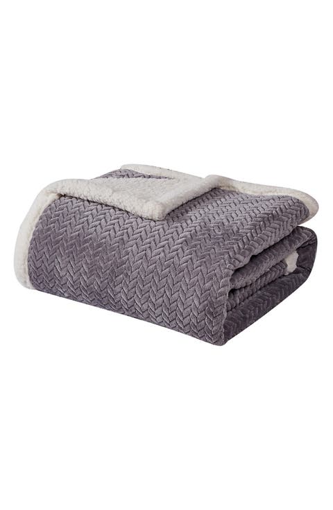 Faux Shearling Braided Reversible Throw Blanket