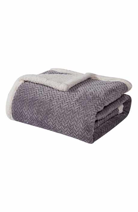 Southern Textiles Luxury Modern Fleece Throw Blanket - Light Gray, Cream & Turquoise Stripes, 59x78