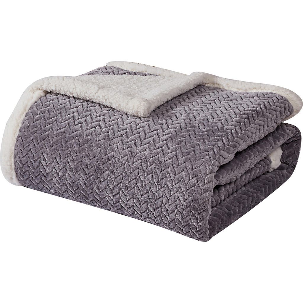 Luxury Home Faux Shearling Braided Reversible Throw Blanket In Gray