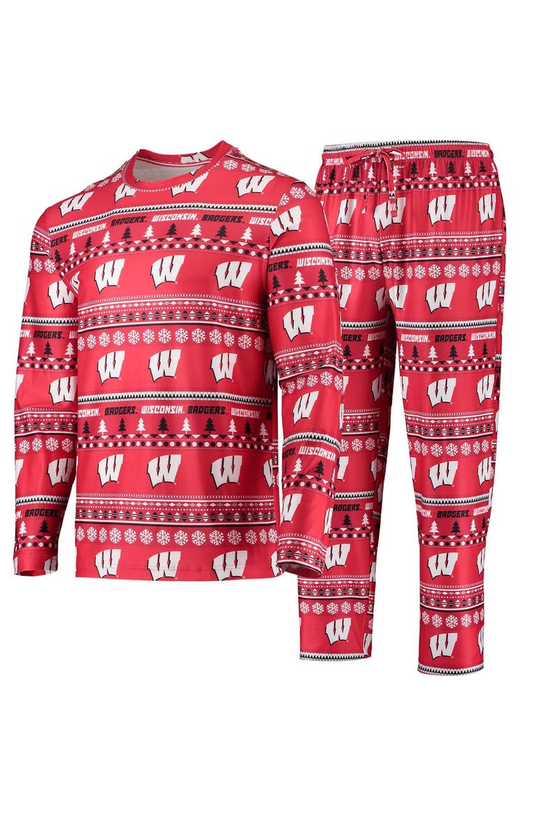 Men's Concepts Sport Red Wisconsin Badgers Ugly Sweater Long Sleeve T-Shirt and Pants Sleep Set, Main, color, Red