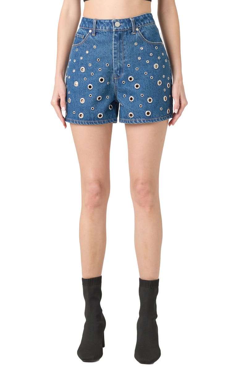 BLANKNYC Grommet High Waist Denim Shorts, Main, color, Silver Dreams