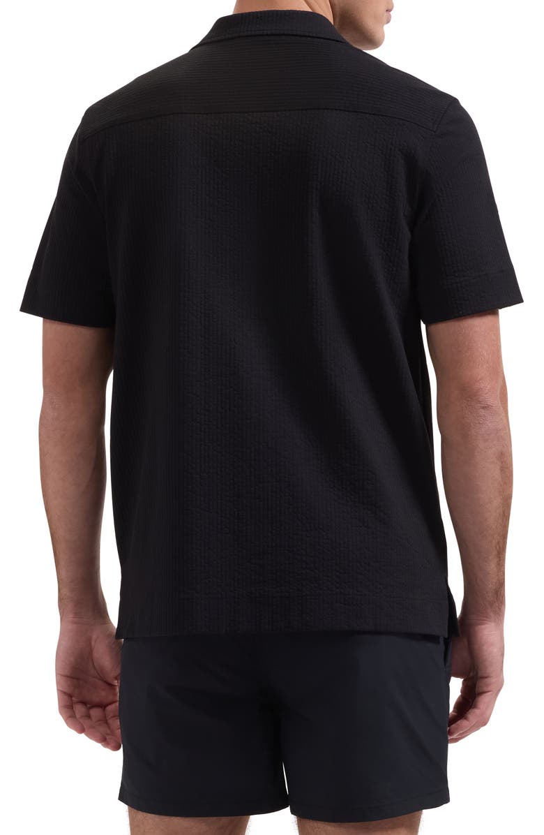 Bugatchi Seersucker Camp Shirt, Alternate, color, Black