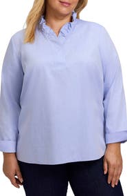 Foxcroft Tammy Ruffle Cotton Popover Top