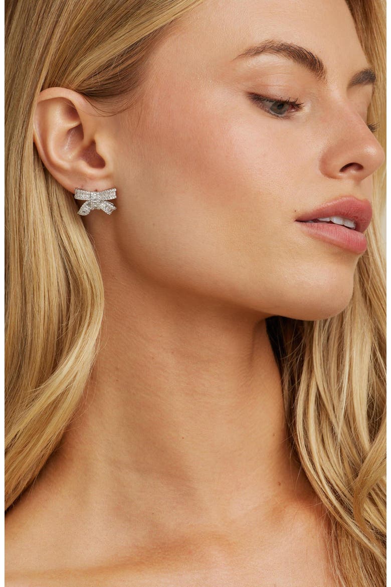 Alicia Crystal Bow Studs, Alternate, color, Silver
