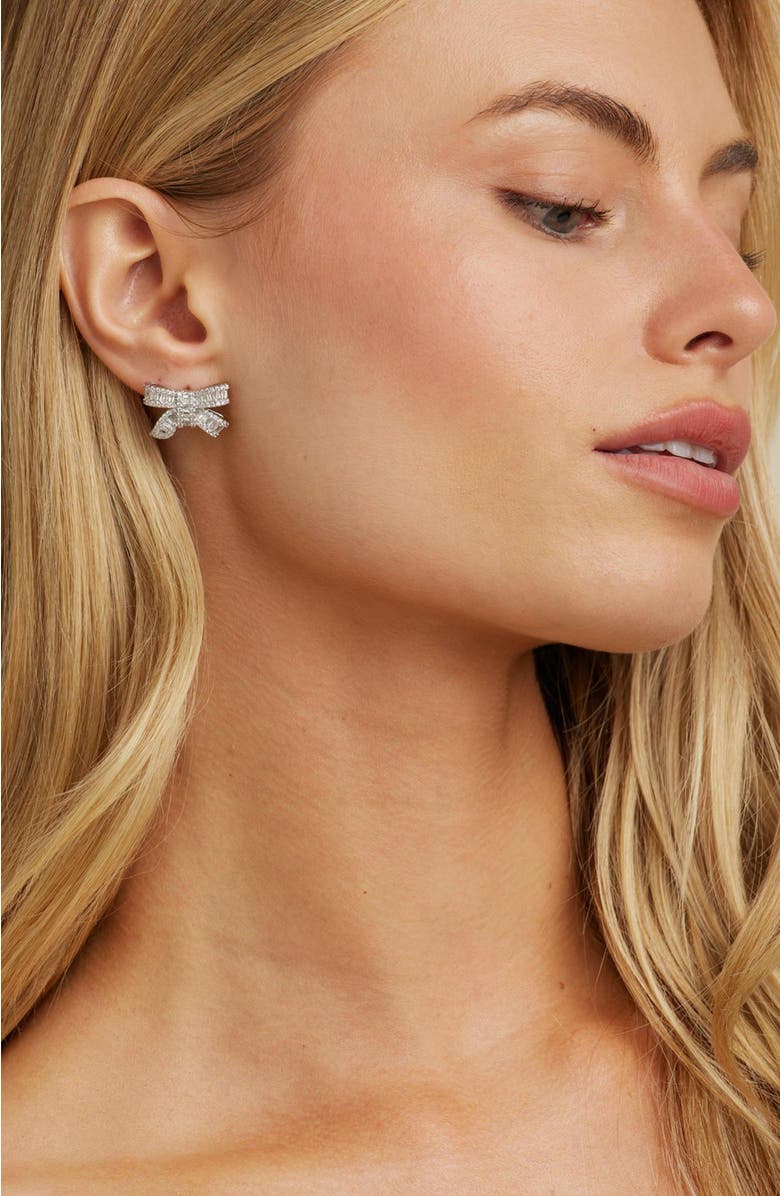 Untamed Petals Alicia Crystal Bow Studs, Alternate, color, Silver