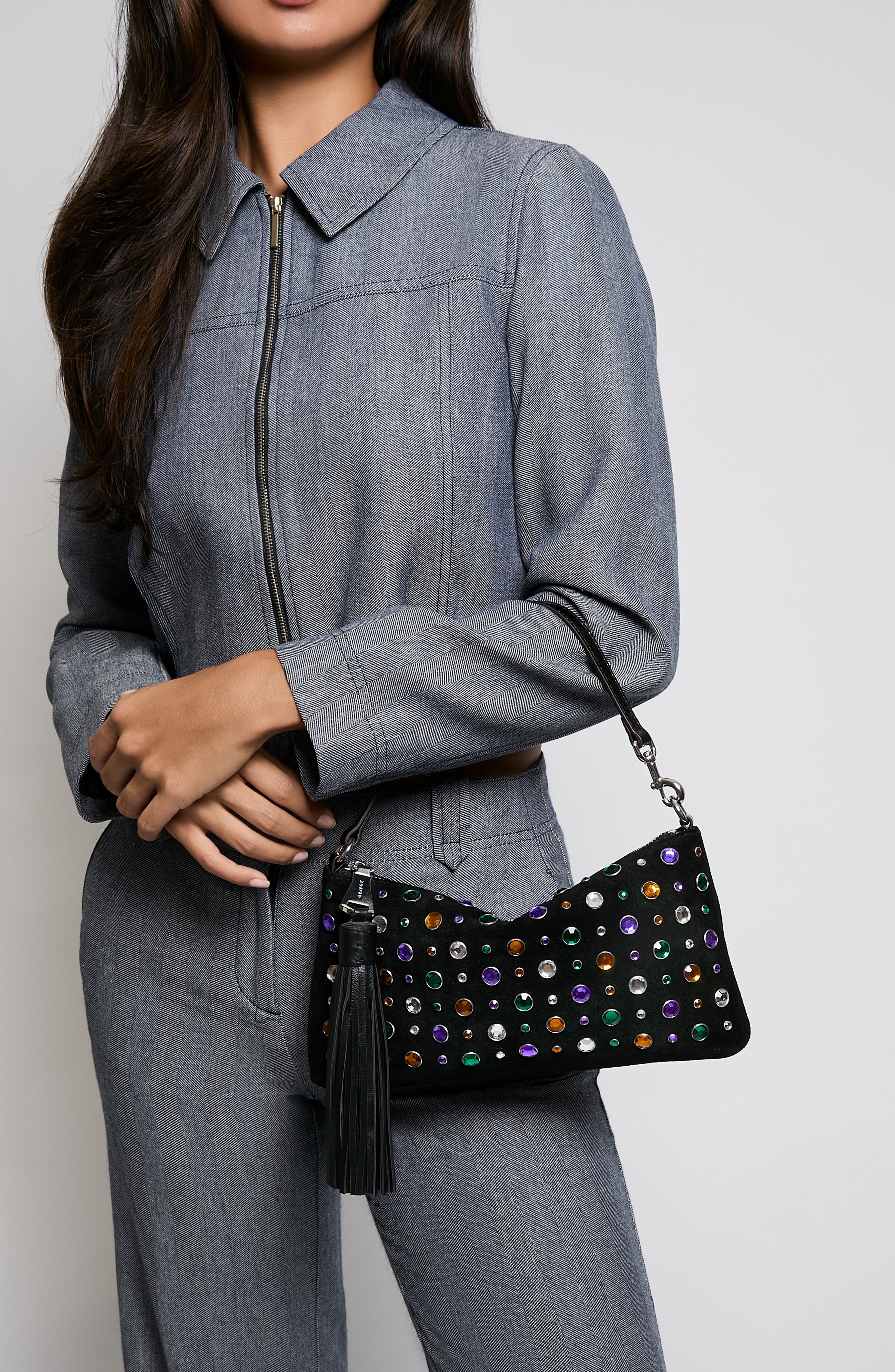 AIMEE Onyx Hour Novelty Zip Clutch, Alternate, color, Multi Jewels