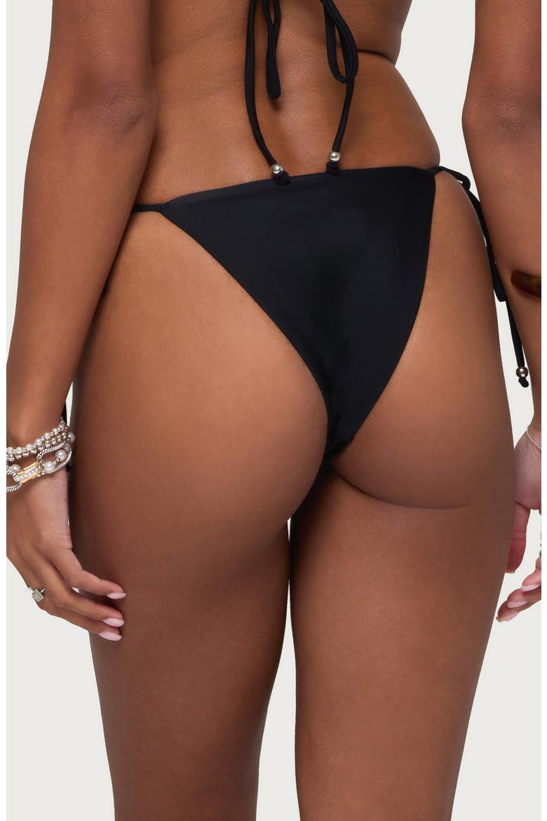 Saphie Beaded Side Tie Bikini Bottoms, Alternate, color, BLACK