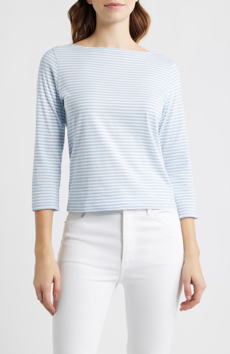 FRAME Stripe Boat Neck Top, Main, color, Powder Blue Multi