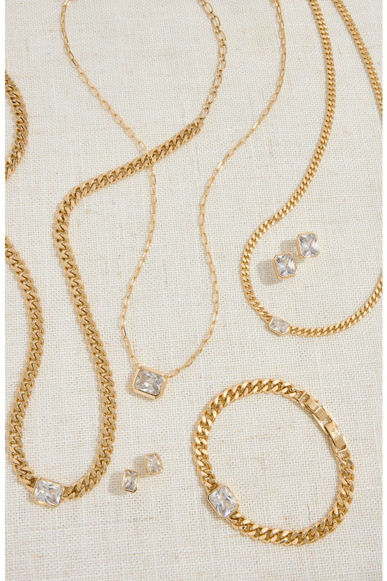 Bezel Station Curb Chain Bracelet, Alternate, color, Gold