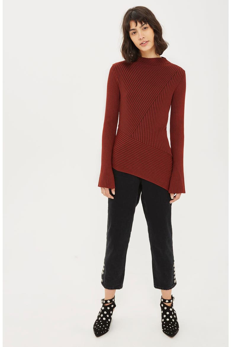 Asymmetrical Ribbed Sweater, Alternate, color, RUST