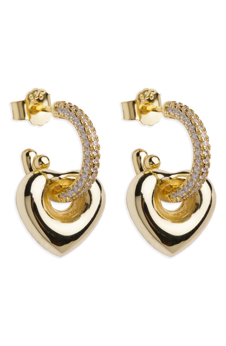 Argento Vivo Sterling Silver Puffy Heart Cubic Zirconia Hoop Earrings, Main, color, Gold