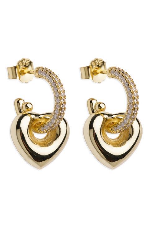 Puffy Heart Cubic Zirconia Hoop Earrings