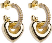 Argento Vivo Sterling Silver Puffy Heart Cubic Zirconia Hoop Earrings
