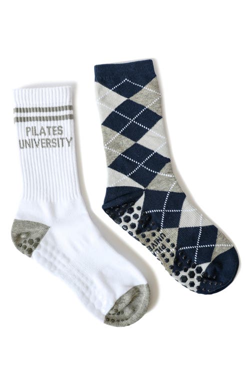 Pilates University 1883 Assorted 2-pack Ivy League Nonslip Grip Crew Socks In Multi