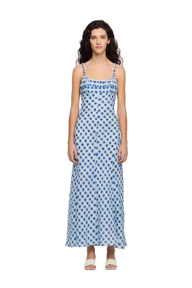 Gingham linen maxi dress, Main, color, Blu / white