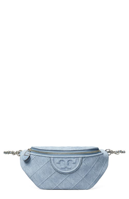 Tory Burch Fleming Denim Look Suede Belt Bag In Denim