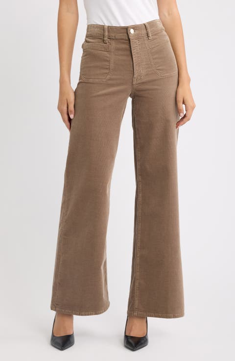 Le Slim Palazzo Patch Pocket High Waist Wide Leg Corduroy Jeans