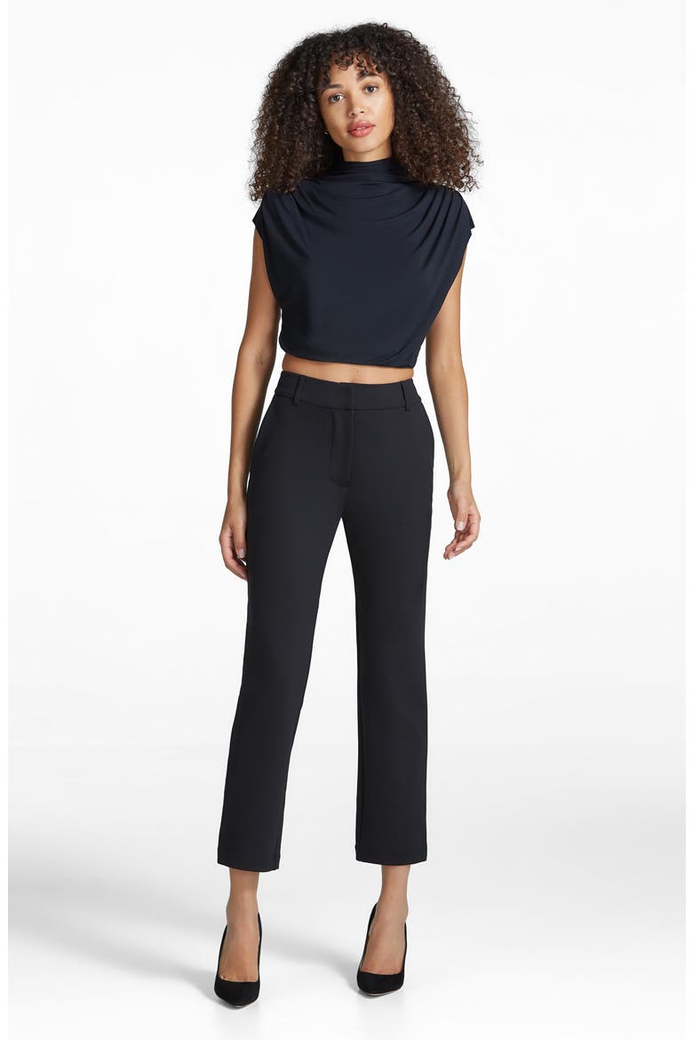 Butter Draped Funnel Neck Crop Top, Alternate, color, BLACK