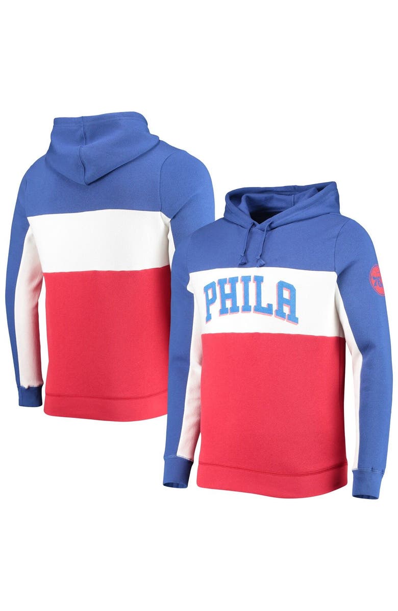 Junk Food Men's Junk Food Blue/White Philadelphia 76ers Wordmark Colorblock Fleece Pullover Hoodie, Alternate, color, Royal