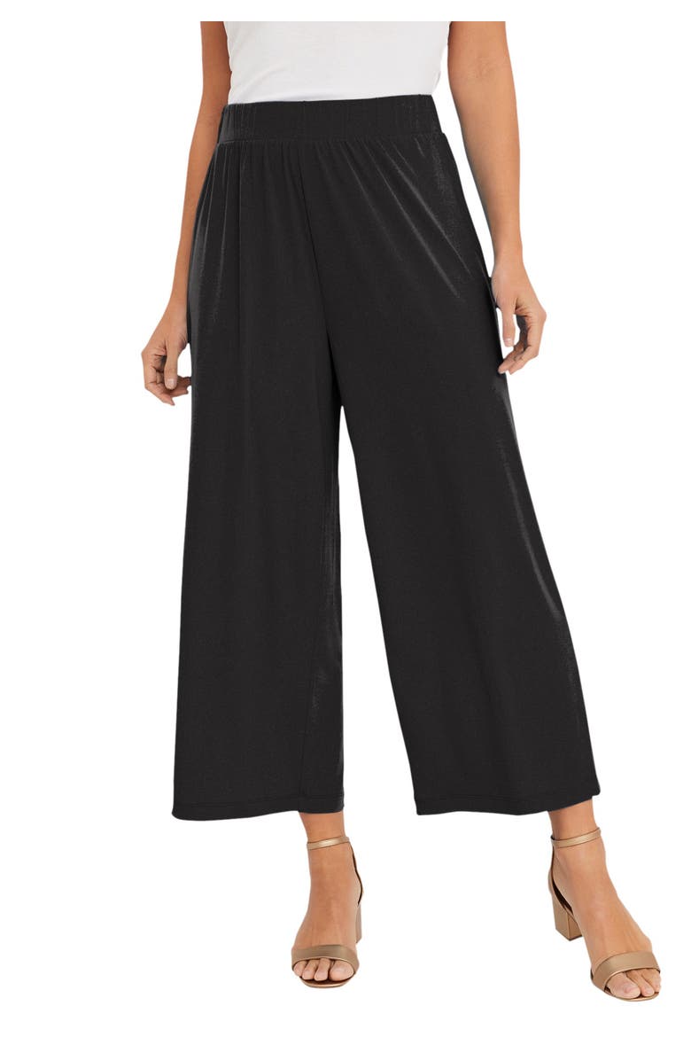 Stretch Knit Wide Leg Crop Pant, Main, color, BLACK