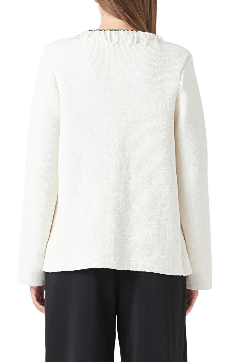Endless Rose Imitation Pearl Trim Cardigan, Alternate, color, Cream