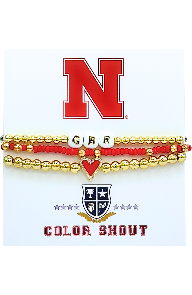Color Shout Nebraska Love My College Bracelet Stack, Main, color, Yellow Gold
