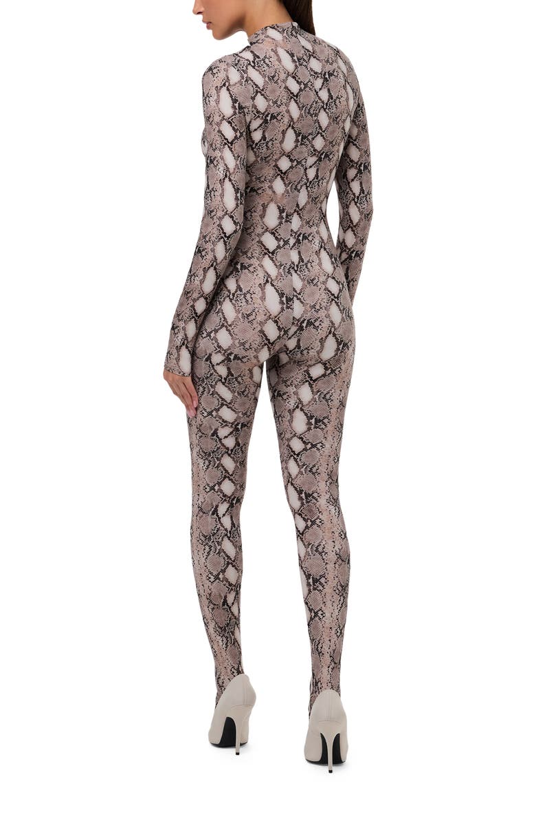 Naked Wardrobe Animal Print Closed Toe Jumpsuit, Alternate, color, Grey Snakeskin