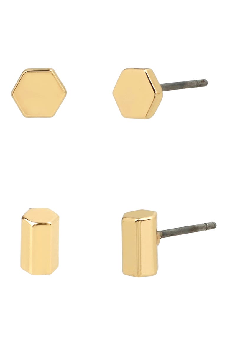 Set of 2 Hexagon Studs, Main, color, GOLD
