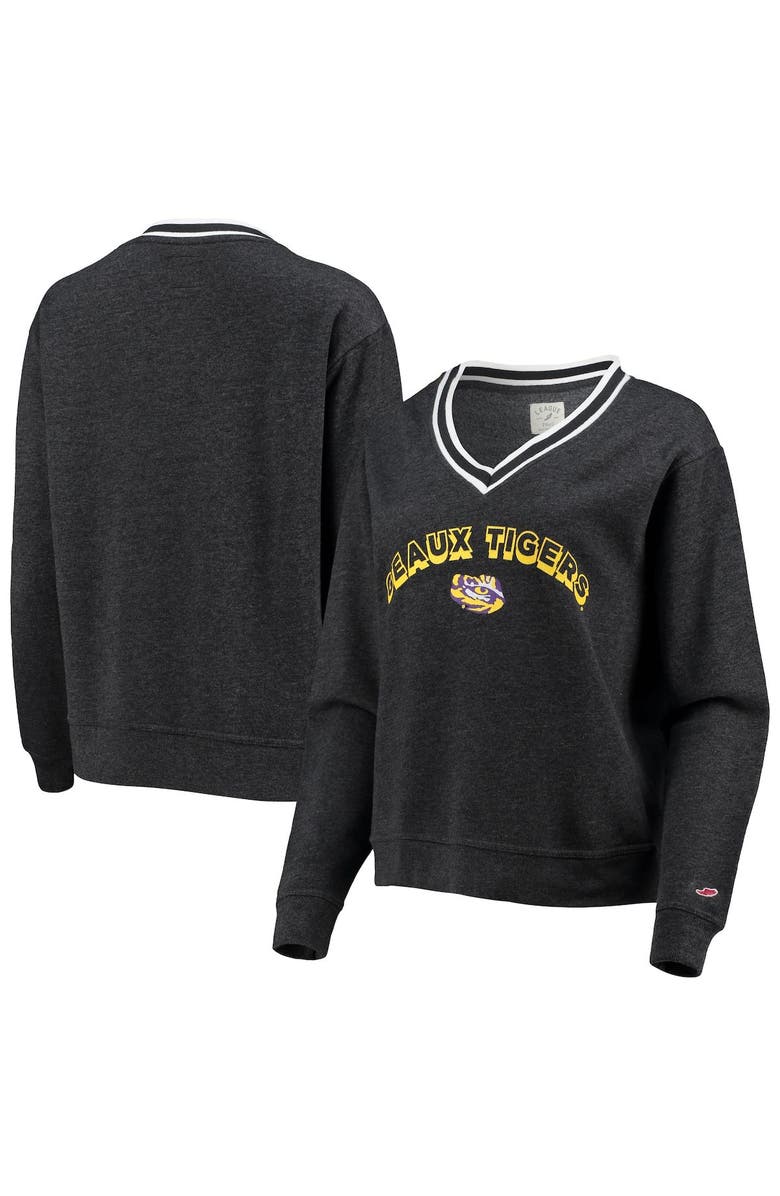LEAGUE COLLEGIATE WEAR Women's League Collegiate Wear Heathered Black LSU Tigers Victory Springs Tri-Blend V-Neck Pullover Sweatshirt, Main, color, 
