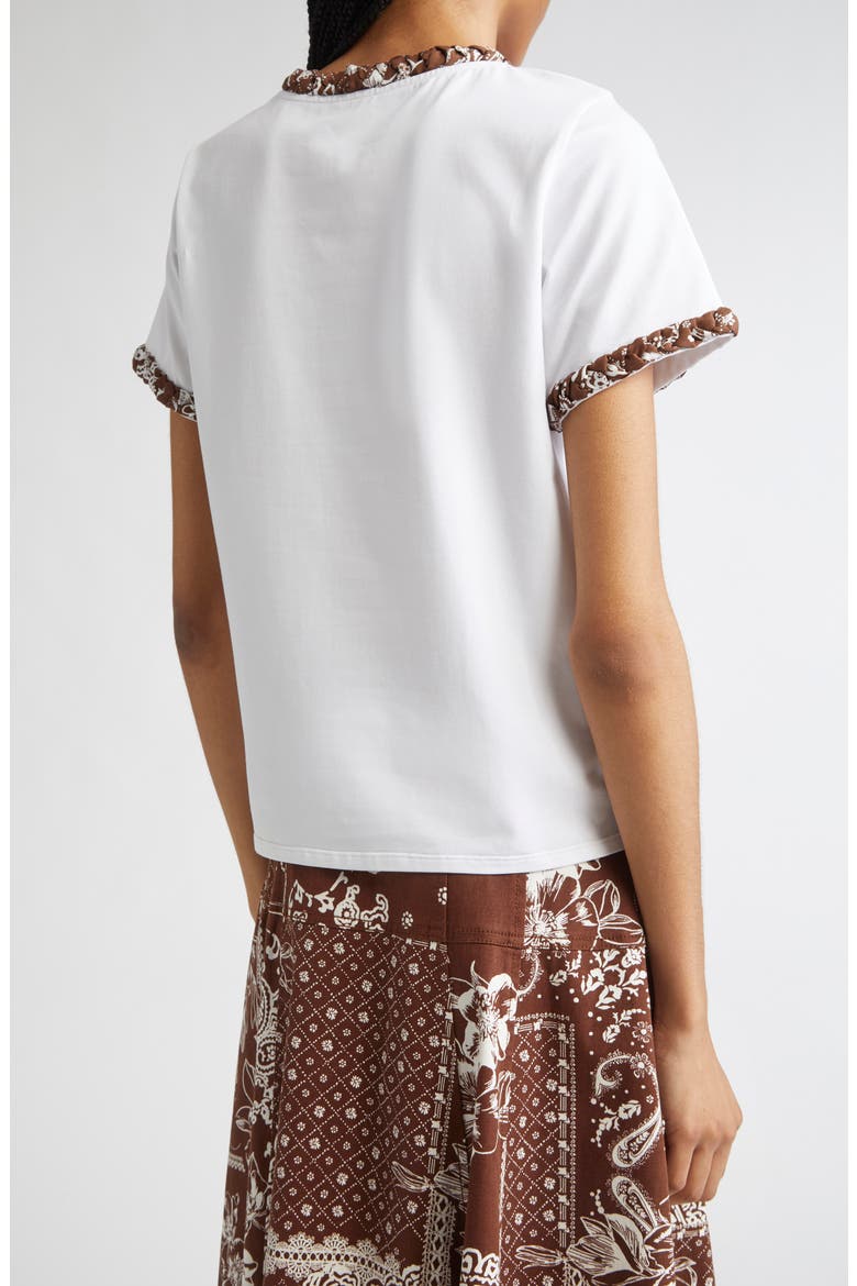 Bandana Braided Trim Stretch Cotton T-Shirt, Alternate, color, WHITE/ DARK SEPIA