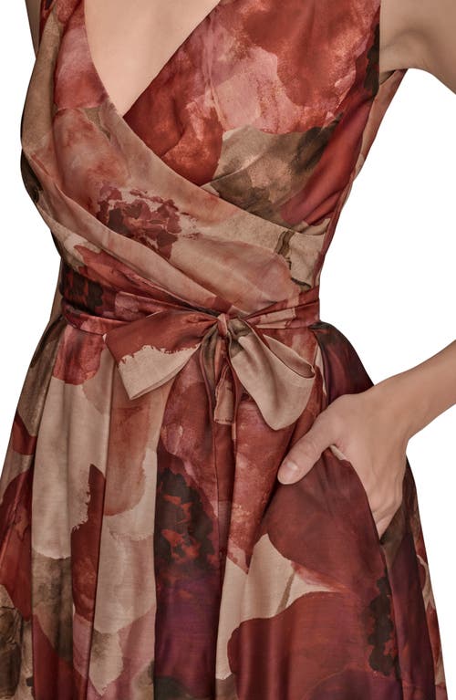 Donna Karan New York Floral Wrap Front A-line Gown In Brown