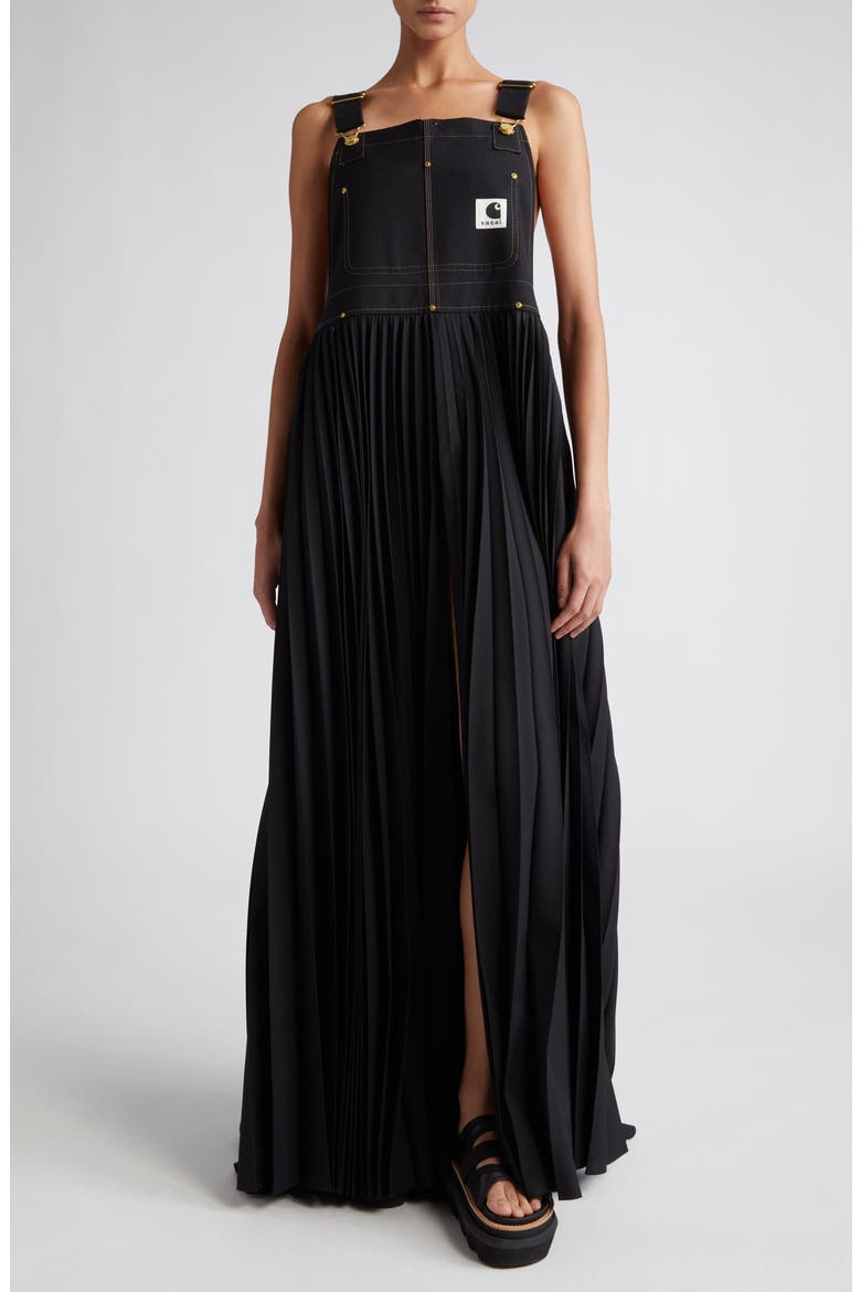 pleated overall dress Carhartt WIP Mixed Media Pleated Skirt Overall Maxi Dress (Women)