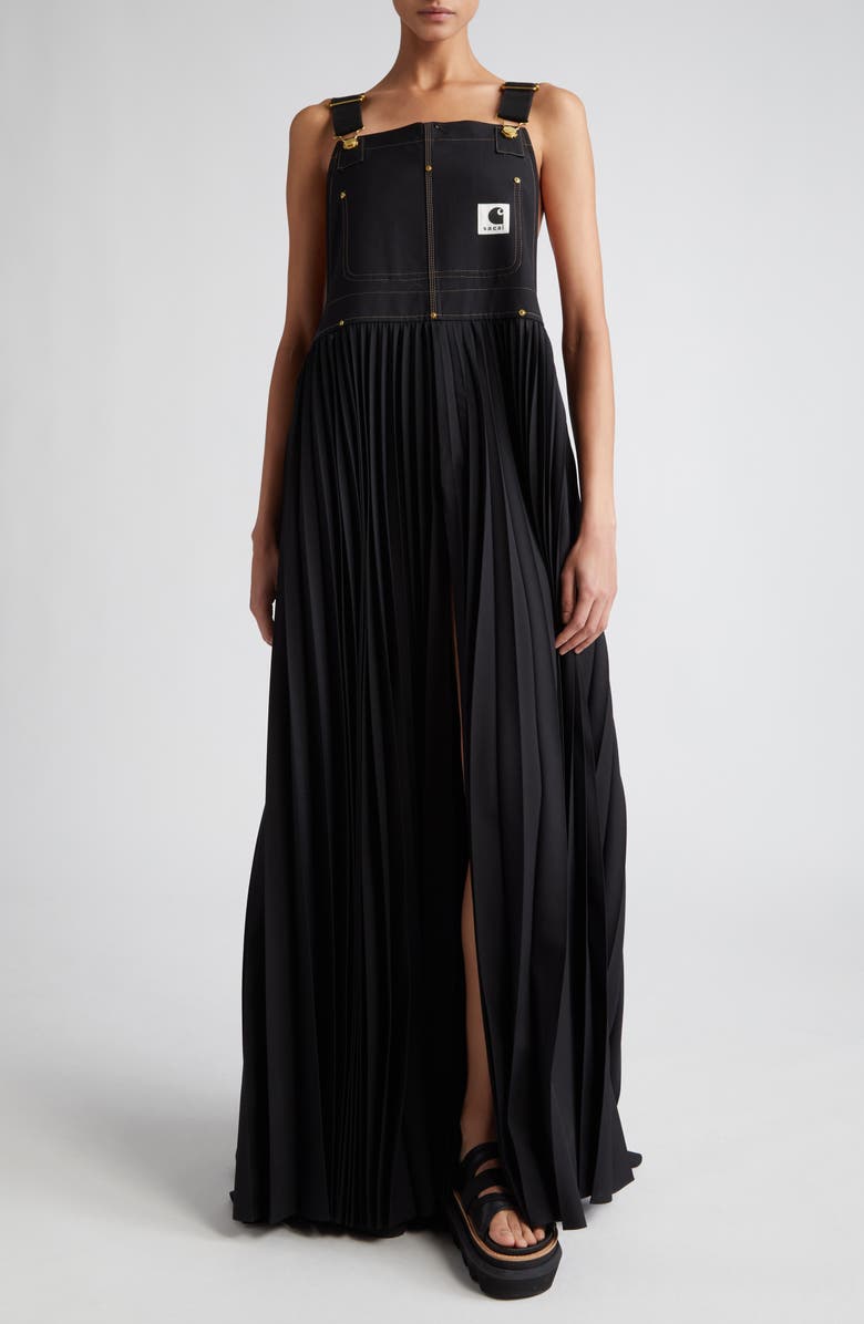 Sacai Carhartt WIP Mixed Media Pleated Skirt Overall Maxi Dress