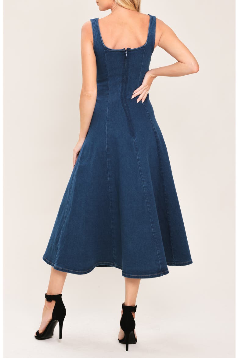 Sleeveless Fit & Flare Denim Midi Dress, Alternate, color, MEDIUM INDIGO