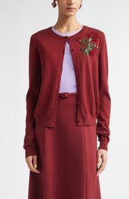 Carolina Herrera Crystal Embroidered Silk Cardigan