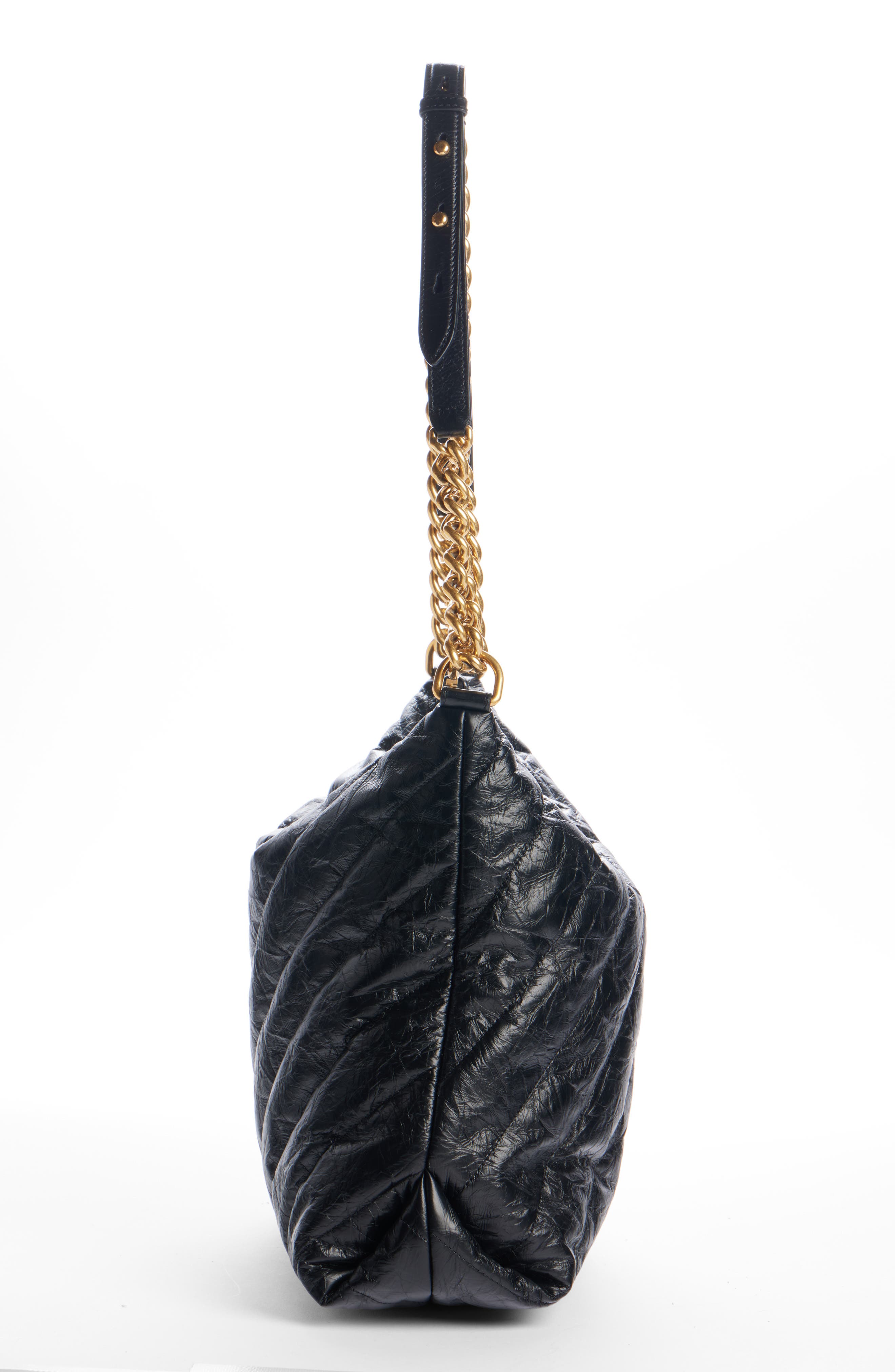 Medium Crush Quilted Leather Hobo Bag, Alternate, color, 1000 BLACK