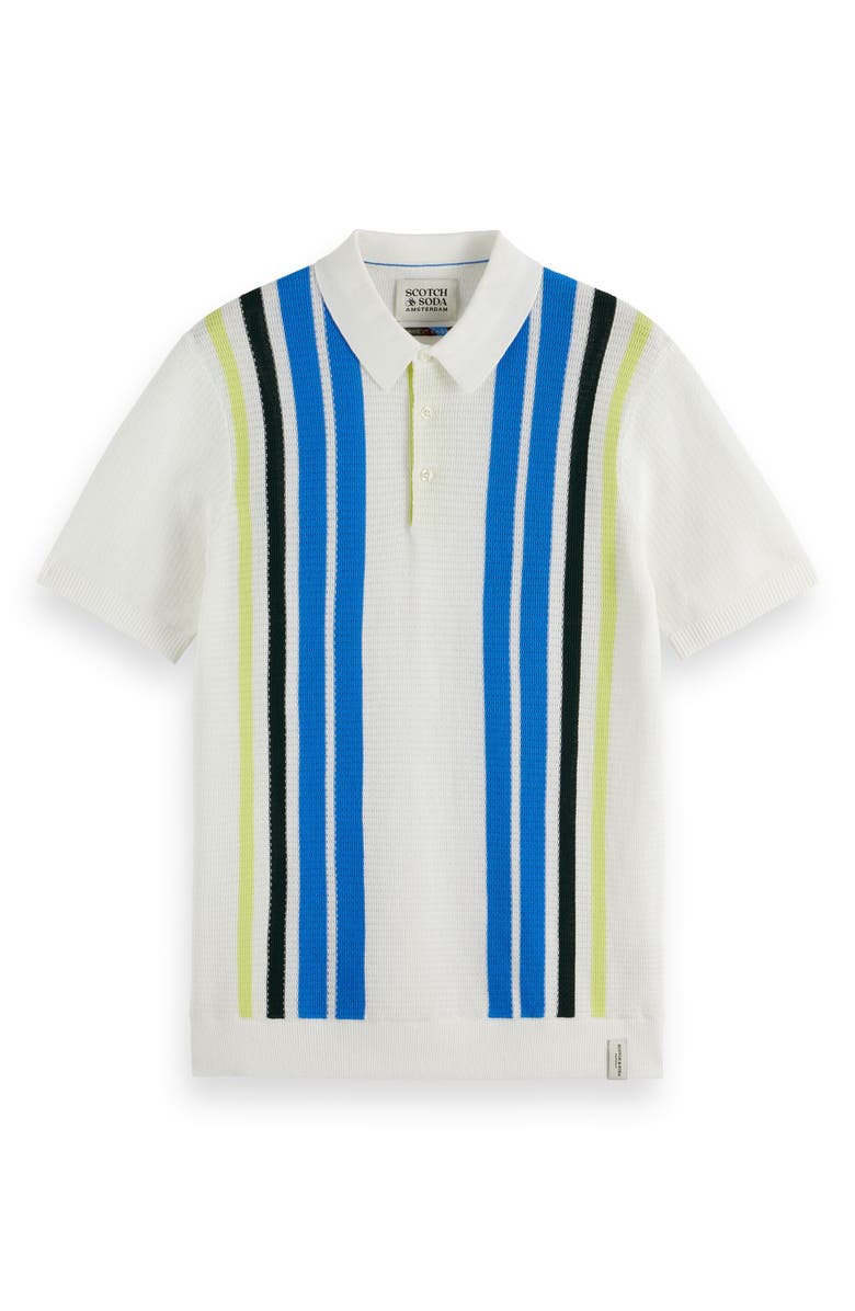 Scotch & Soda Stripe Textured Cotton Knit Polo, Alternate, color, Swan